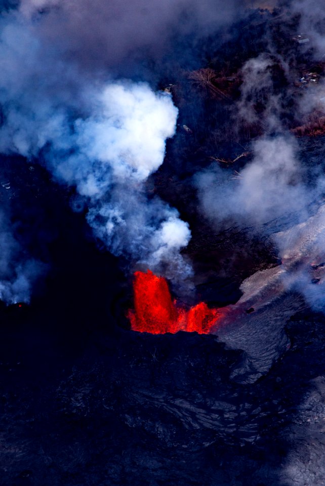 Red Lava And Smoke Of Volcano