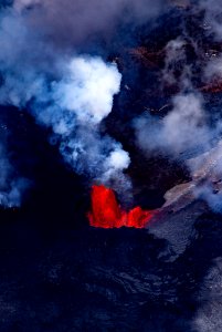 Red Lava And Smoke Of Volcano