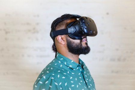 Man Wearing Black Vr Goggles photo