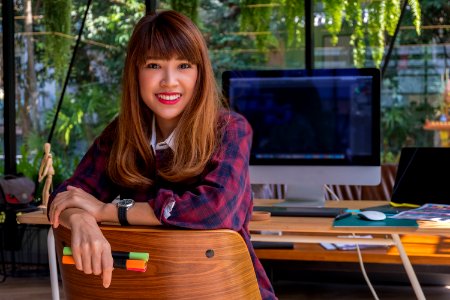 Woman In Red And Black Plaid Dress Shirt photo