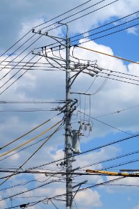 Sky Overhead Power Line Electricity Transmission Tower photo