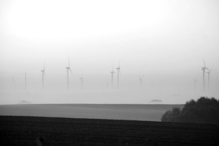 Fog Wind Farm Windmill Black And White photo