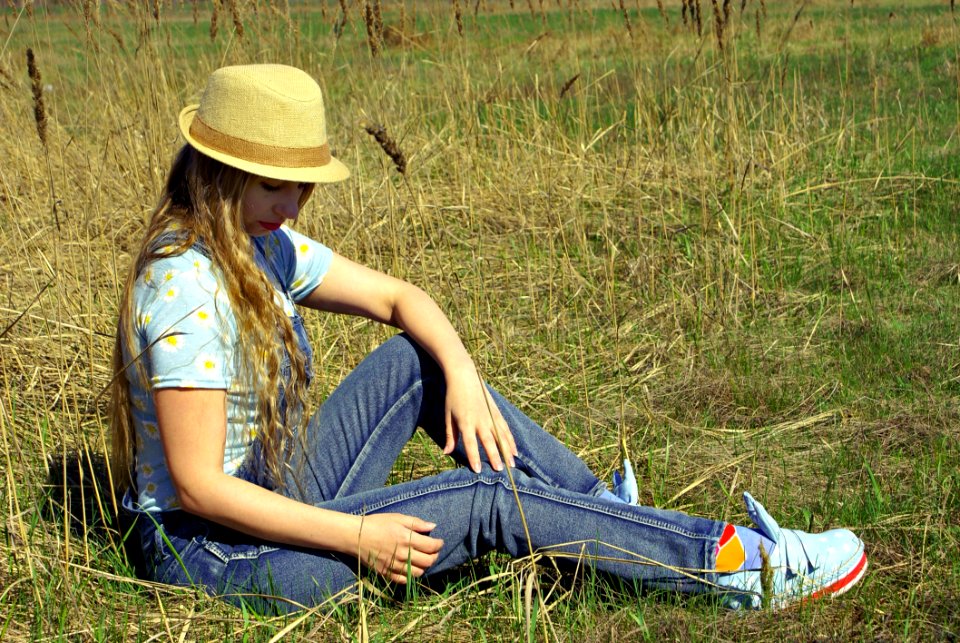 Grass Sitting Grassland Plant