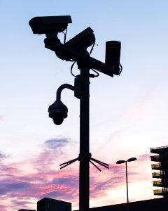 Black Lamp Post With Mounted Cameras