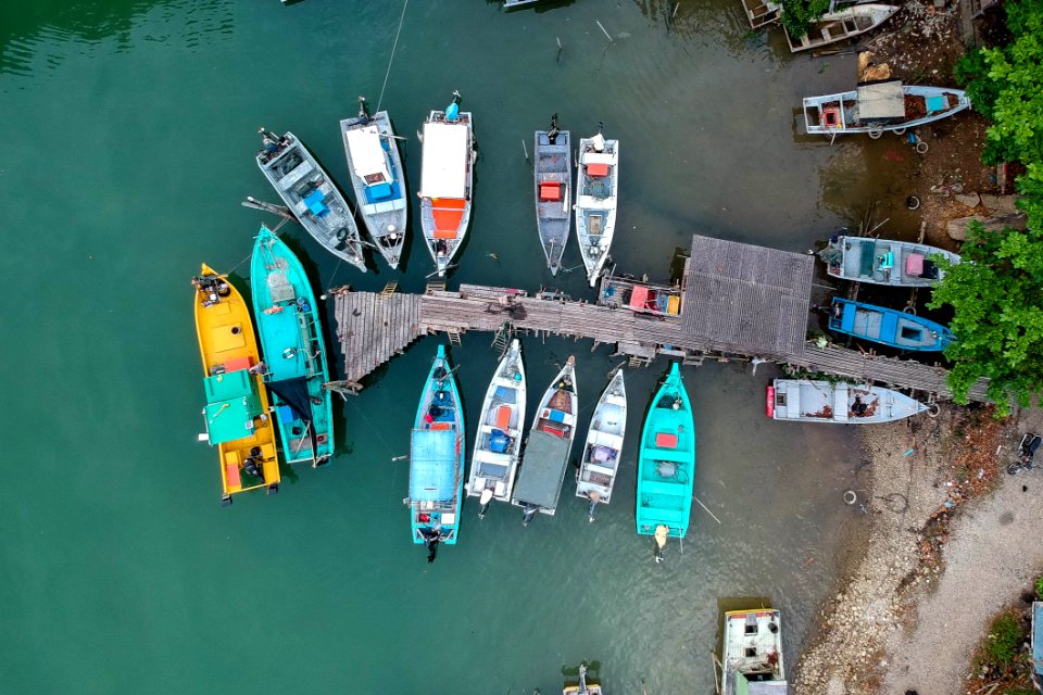 Aerial Shot Of Boats On Body Of Water