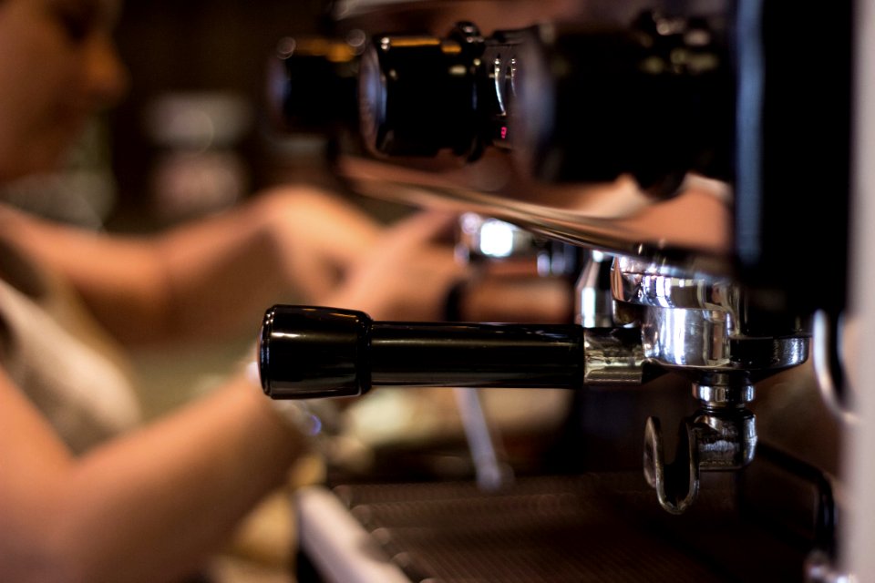 Selective Focus Of Gray And Black Espresso Machine