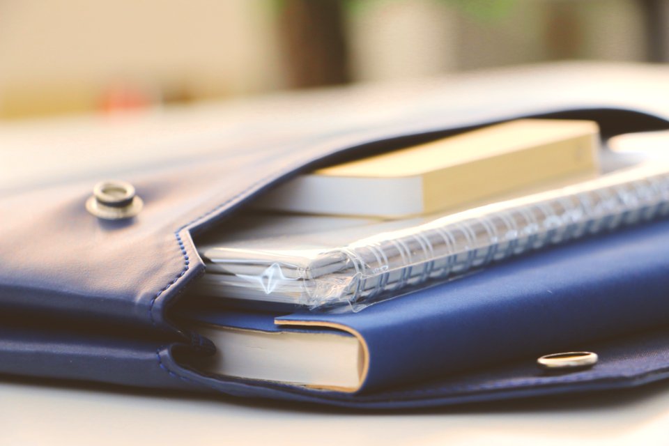 Spiral Notebook On Blue Leather Pouch photo