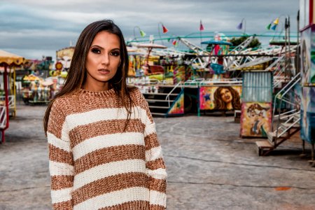 Woman In White And Brown Striped Sweater