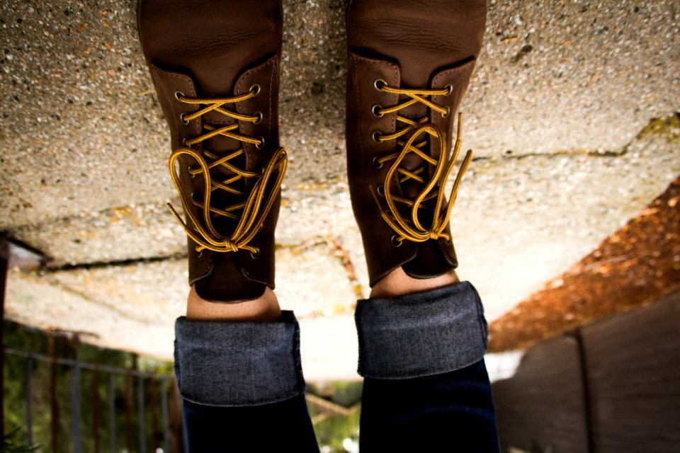 Person Wearing Brown Leather Lace-up Work Boots