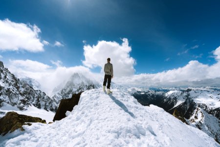 Person Standing On Slope Glacier Mountain photo