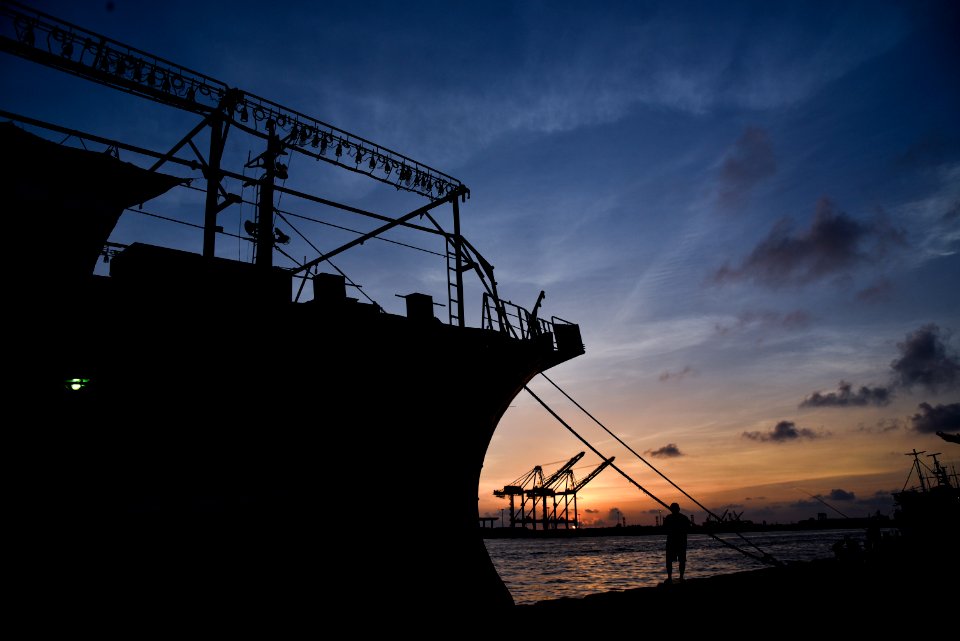 Silhouette Of Ship Docked