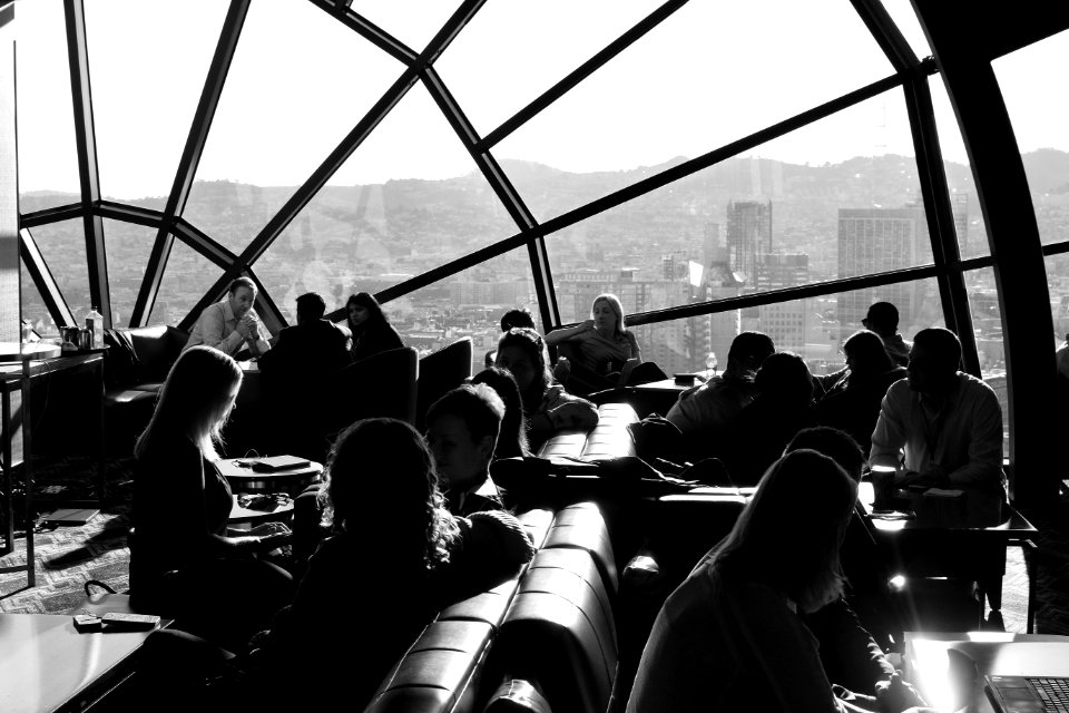 Grayscale Photo Of People At Restaurant