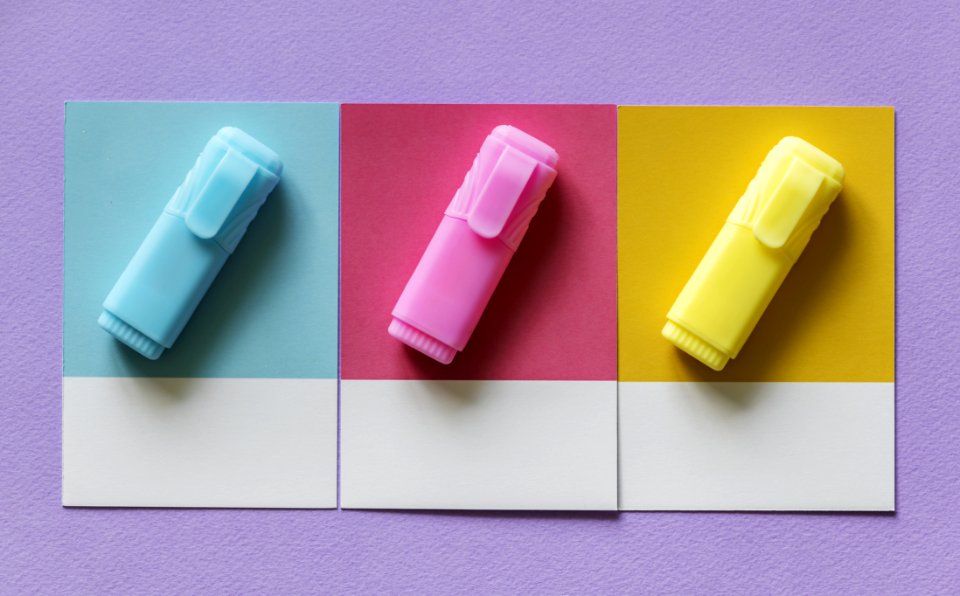 Yellow Pink And Blue Markers