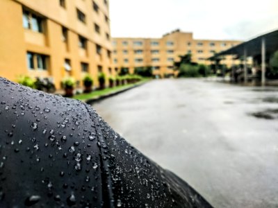 Selective Focus Photography Of Black Umbrella With Dew Drops photo