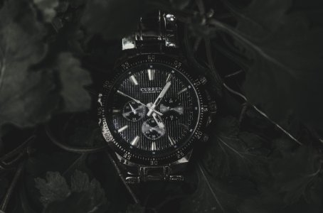 Round Black Current Chronograph Watch With Link Bracelet photo