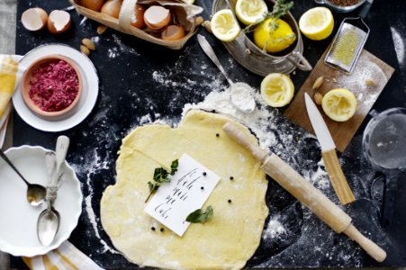 Dough And Flour Near Lemons And Rolling Pin