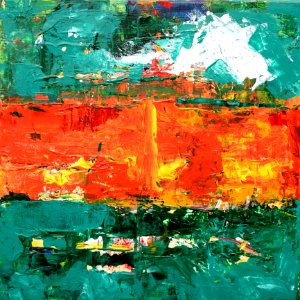 Green Orange And Yellow Abstract Painting photo