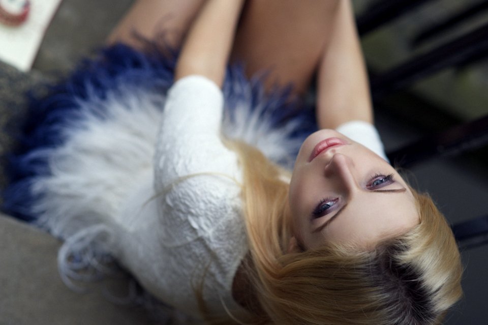 High Angle Shot Of Blonde Girl