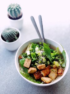 Cooked Food With Meats And Vegetables Inside White Bowl photo