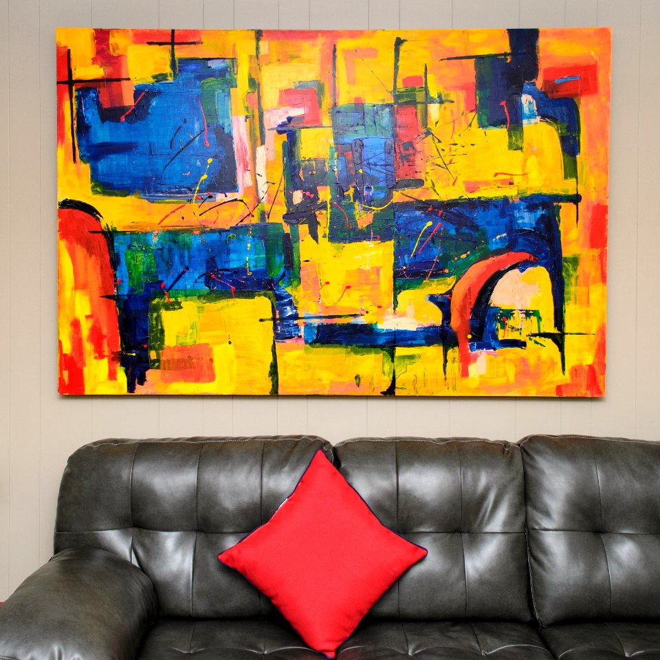 Abstract Color Painting On White Painted Wall