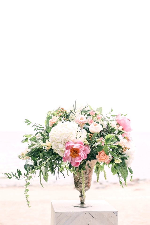 Photo Of White And Pink Flowers On Gray Vase photo
