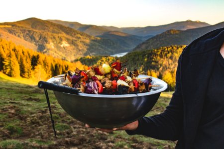 Person Holding A Bowl Full Of Barbecue