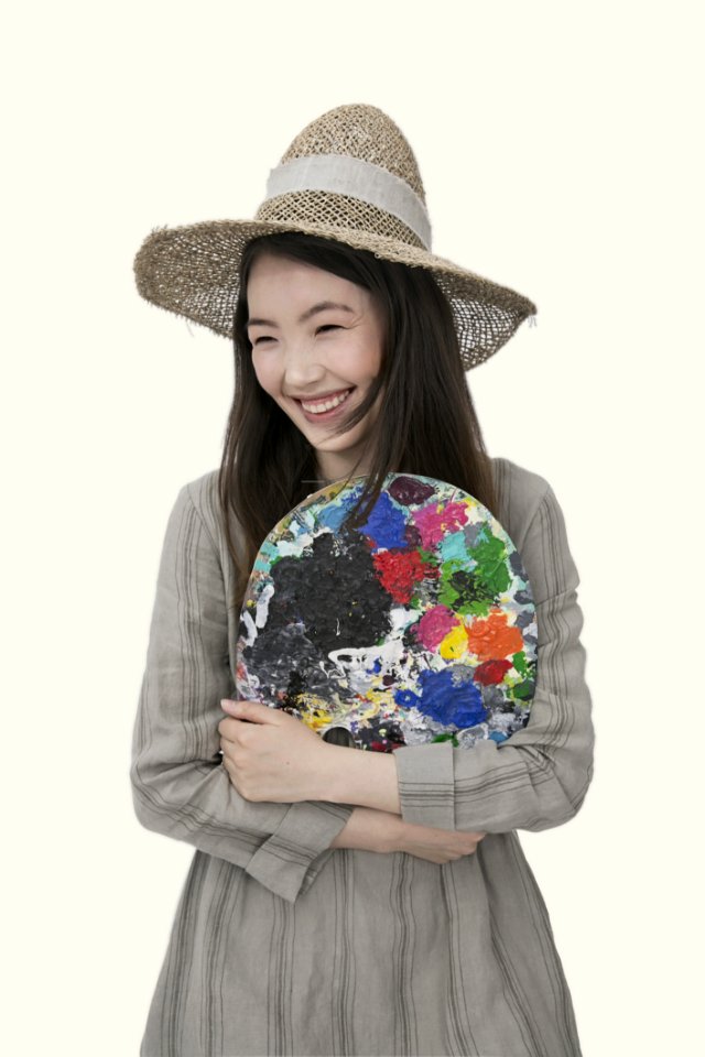 Woman Wearing Brown Sun Hat And Gray Pinstriped Long-sleeved Long Dress