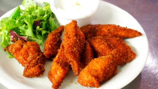 Fried Meat On Top Of White Plate photo