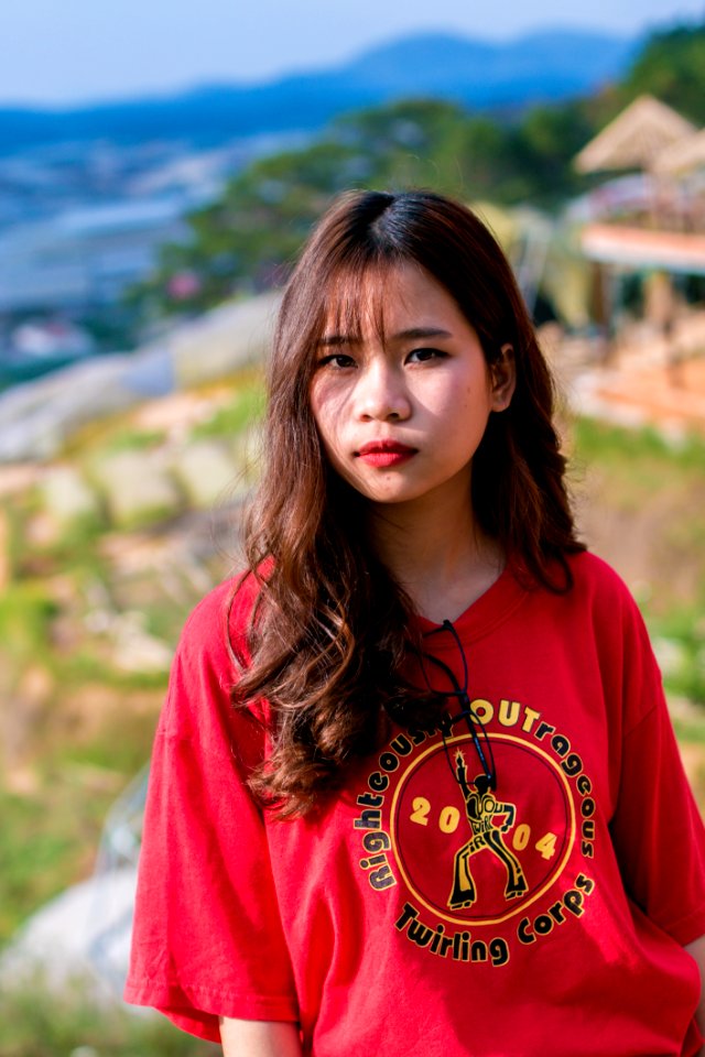 Womens Red Crew-neck T-shirt