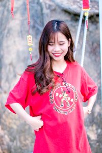 Woman Wearing Red Crew-neck T-shirt
