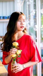 Woman Wearing Red T-shirt photo