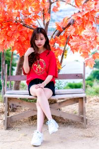 Woman Wearing Red V-neck Shirt photo