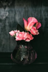 Pink Carnation Flowers And Pink Rose Flowers Centerpiece photo