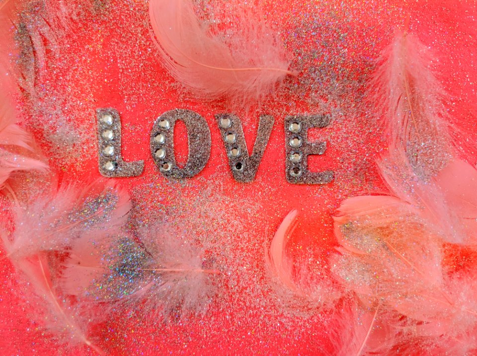 Pink Love Fabric Decor With Feathers