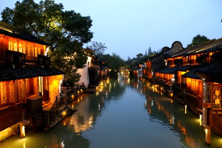 Chinese Architecture Waterway Reflection Town photo
