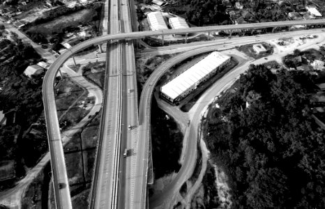 Grayscale Top View Photography Of Roads Near Trees photo