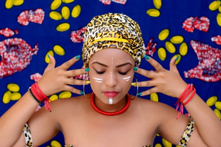 Woman Wearing Animal Print Head Scarf