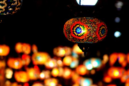 Orange And Multicolored Stain Glass Lampshade photo