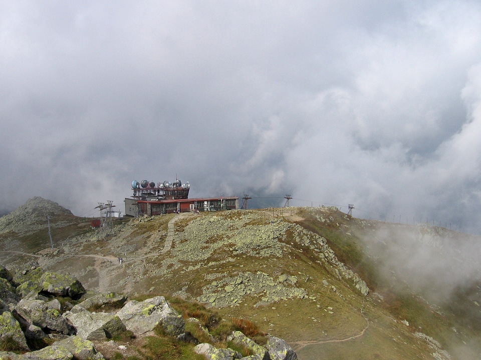 Meteorological station mountaintop clouds