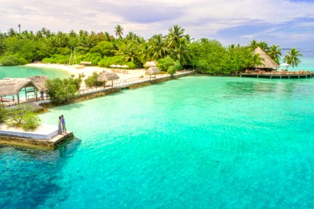 Aerial Photo Of Beach With Dock photo