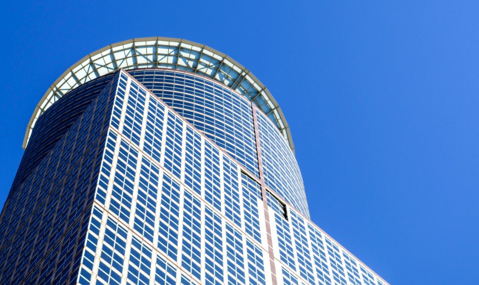 Worms Eye View Photography Of Blue And White City Building photo