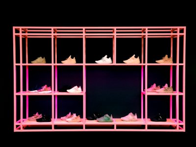 Pink Shoe Rack With Assorted-color-and-style Shoes