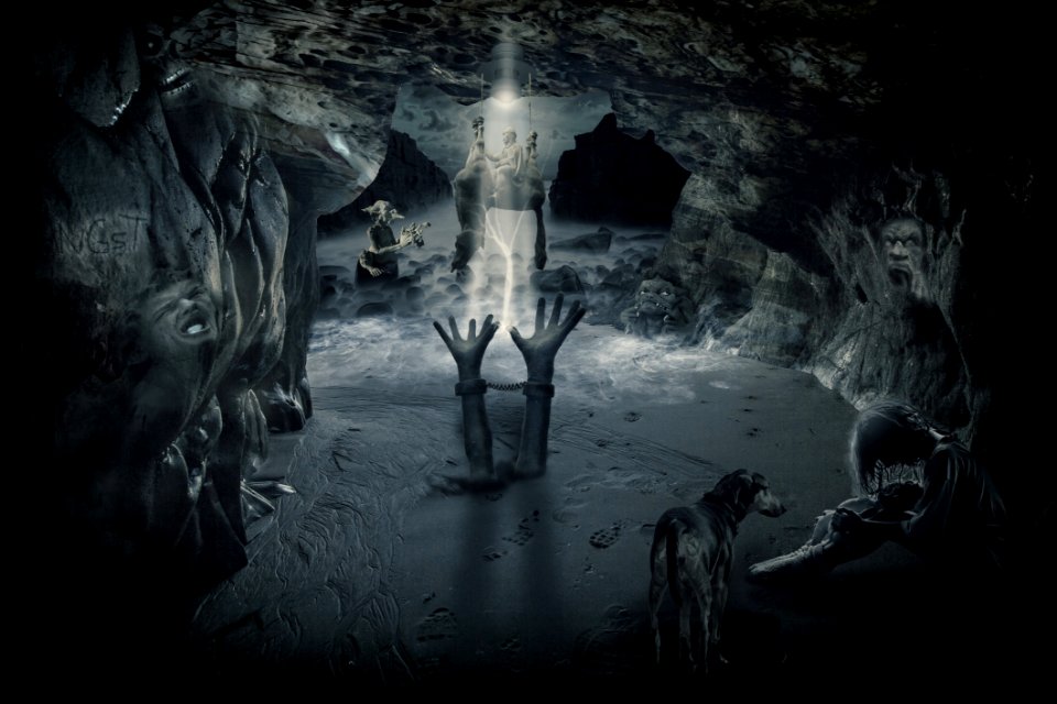 Water, Darkness, Black And White, Caving