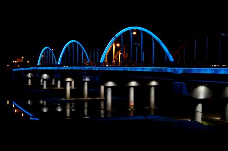 Reflection, Bridge, Night, Water photo