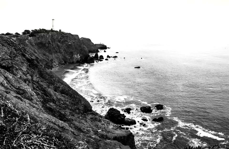 Sea, Coast, Black And White, Shore