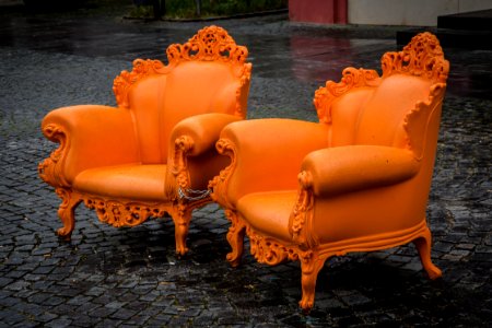 Furniture, Chair, Orange, Couch photo