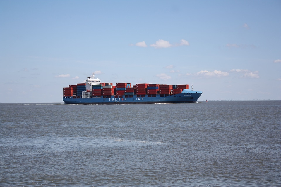 Freighter blue sea