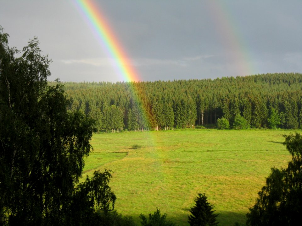 Rainbow, Ecosystem, Sky, Grassland