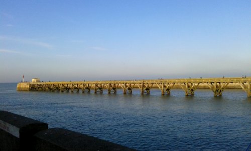 Sea, Pier, Bridge, Horizon