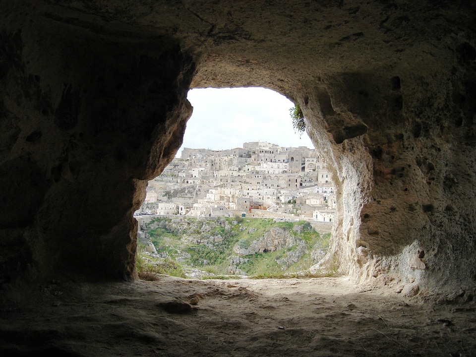 Matera view ancient dwelling prehistoric dwellings